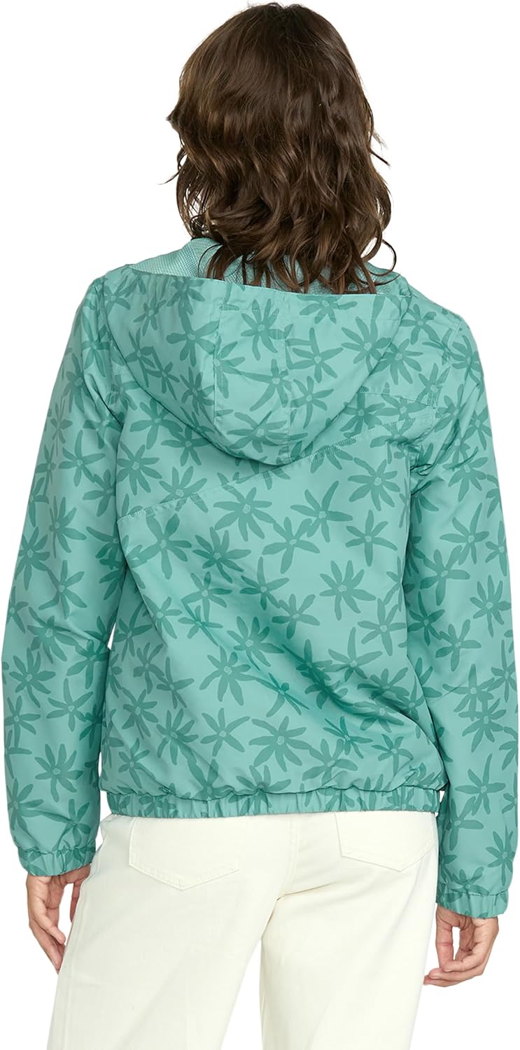 Volcom Women's Enemy Stone Hooded Zip Front Windbreaker Jacket Stormy Blue