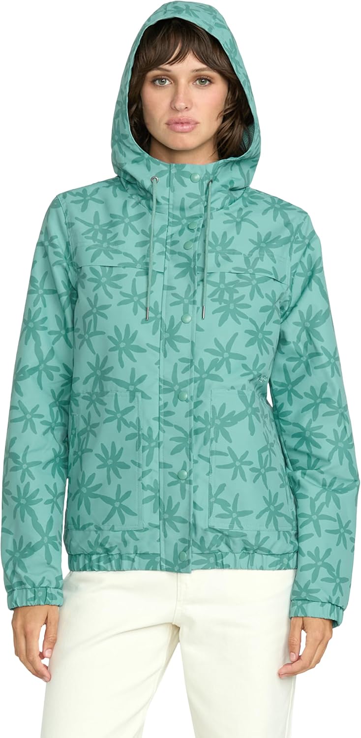 Volcom Women's Enemy Stone Hooded Zip Front Windbreaker Jacket Stormy Blue