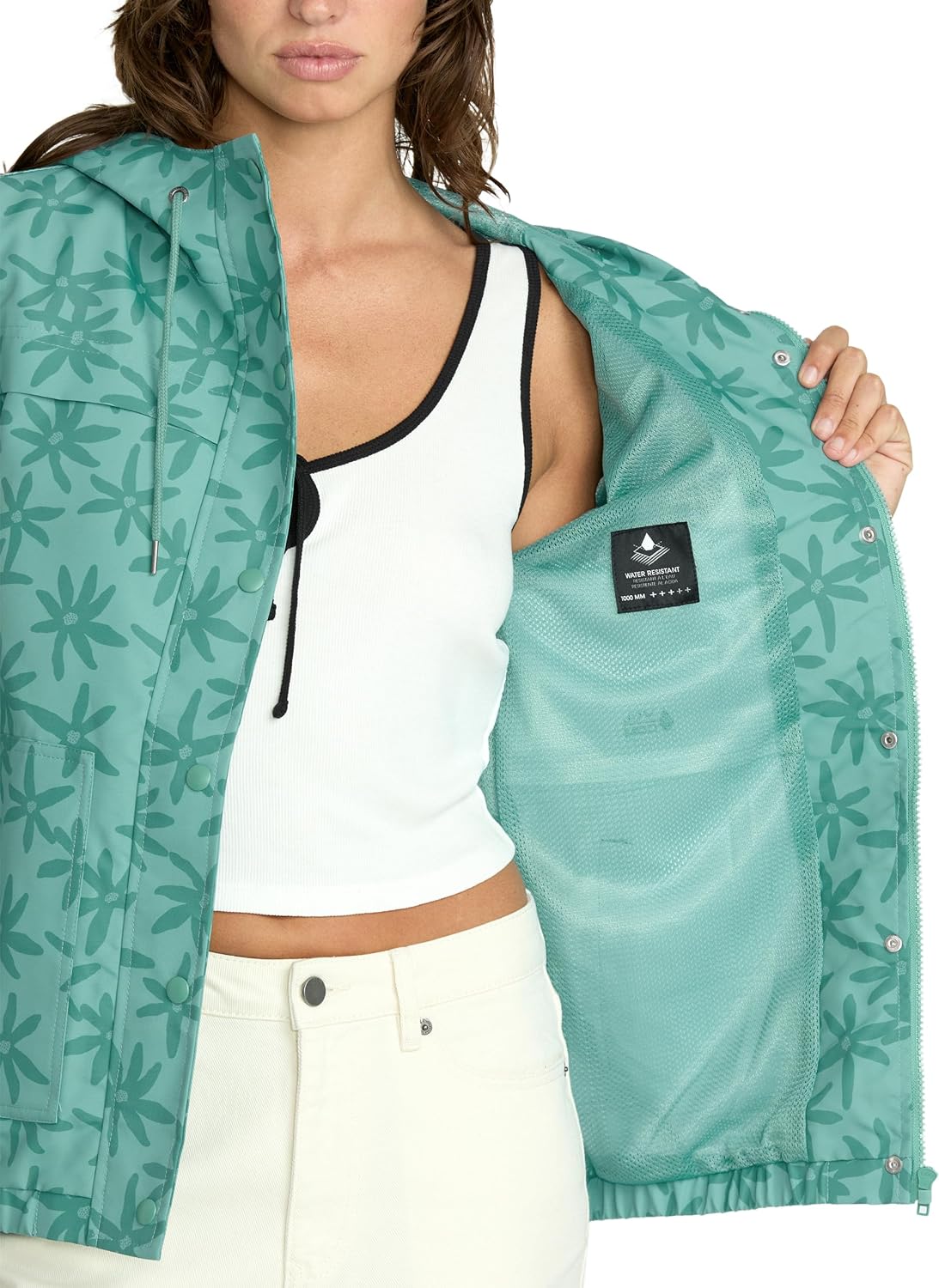 Volcom Women's Enemy Stone Hooded Zip Front Windbreaker Jacket Stormy Blue