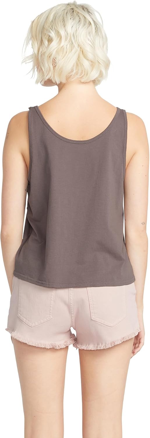 Volcom Women's to The Bank Organic Cotton Graphic Tank Top – Relaxed Boxy Fit, Breezy Summer Style Slate Grey