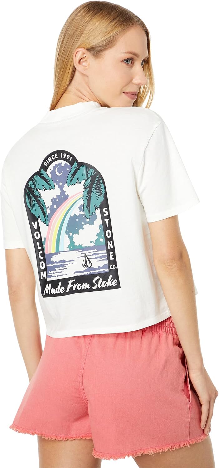 Volcom Women's Short Sleeve Pocket Dial Tee – Crew Neck T-Shirt with Chest Pocket and Screen Print Star Star White
