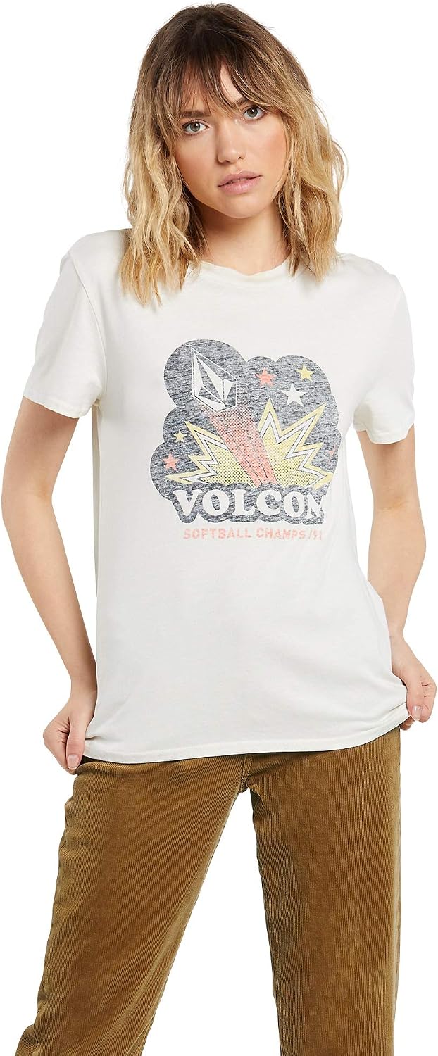 Volcom Women's Lock It Up Short Sleeve Tee – Crew Neck T-Shirt with Striped Neck Taping Mist