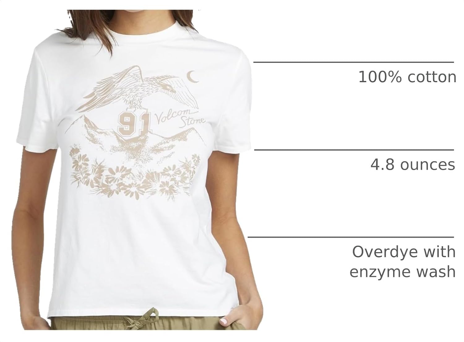 Volcom Women's Lock It Up Short Sleeve Tee – Crew Neck T-Shirt with Striped Neck Taping Star White White