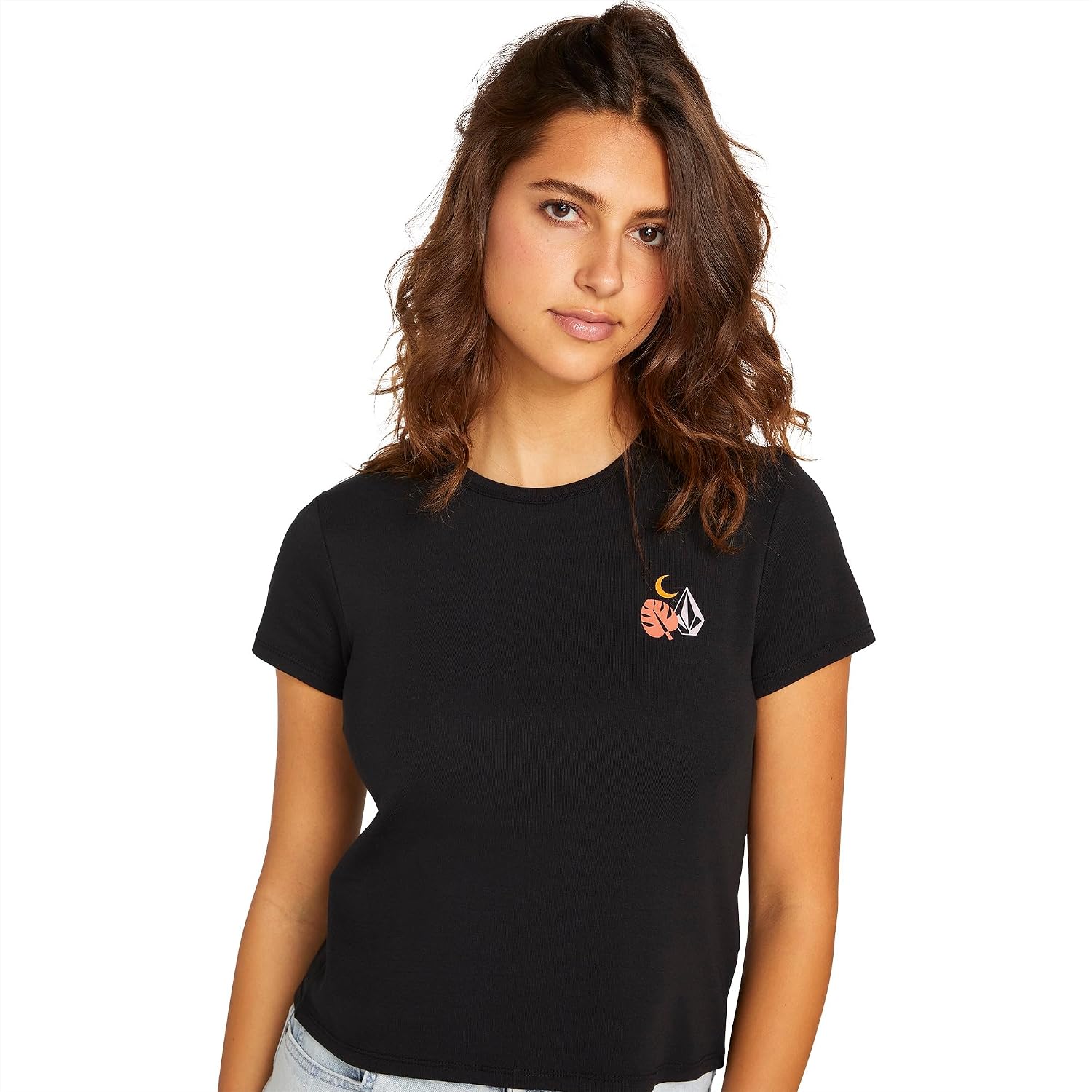Volcom Women's Have a Clue Short Sleeve Tee – Fitted T-Shirt with Striped Neck Taping Black Black