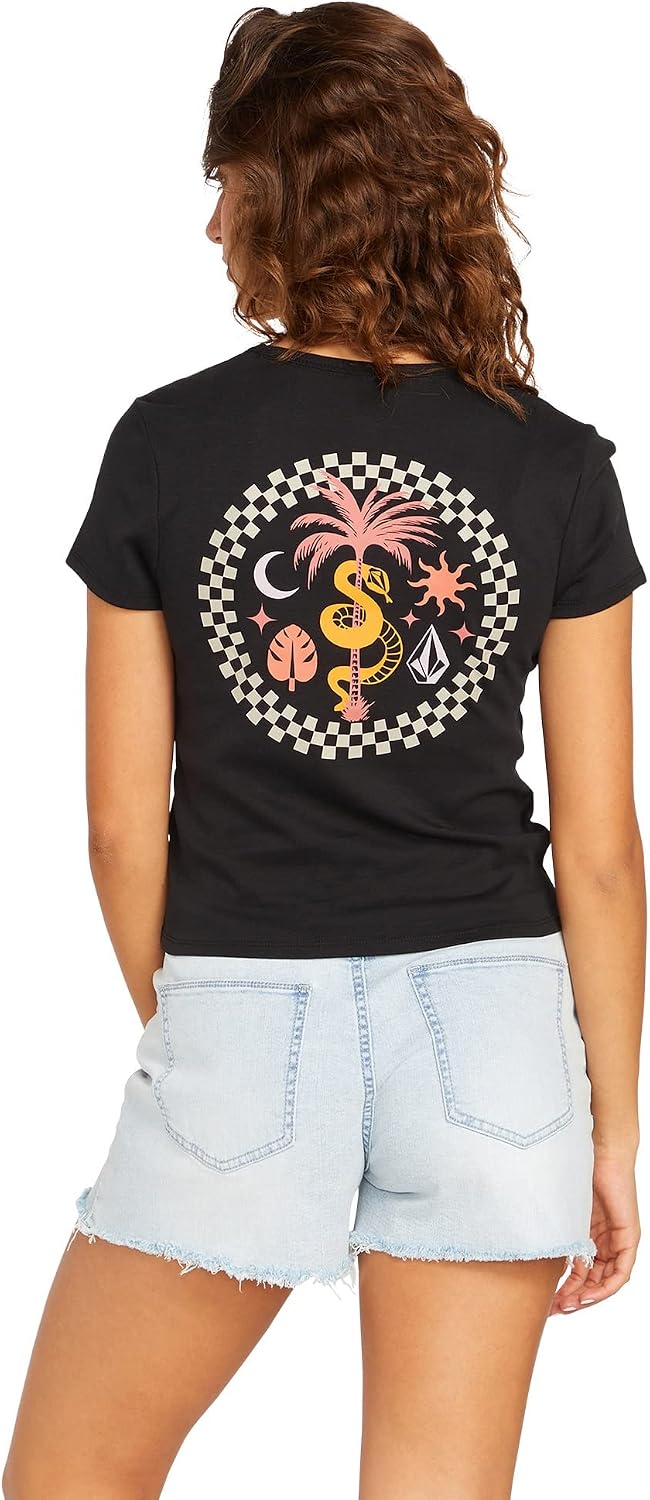 Volcom Women's Have a Clue Short Sleeve Tee – Fitted T-Shirt with Striped Neck Taping Black Black