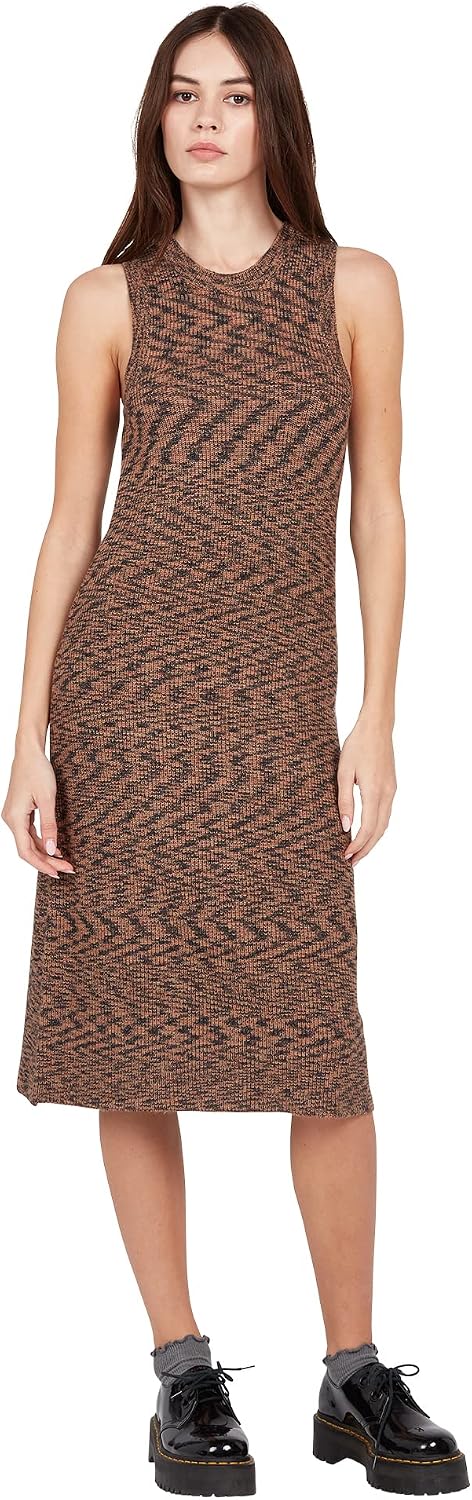 Volcom Women's Spacestone Sweater Knit Midi Dress Dark Clay