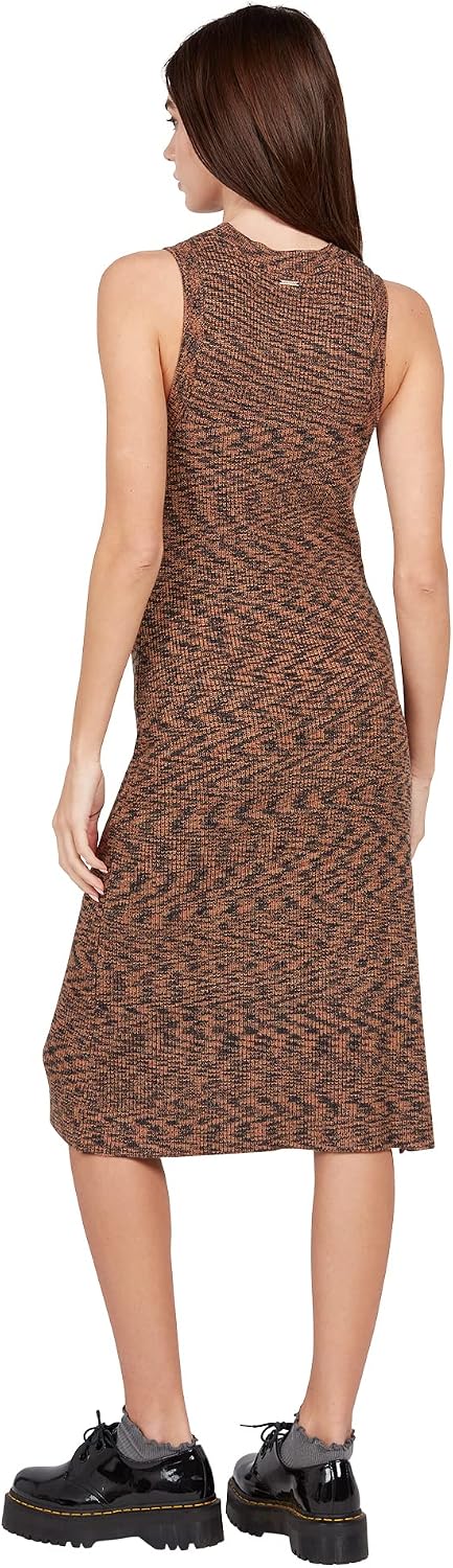 Volcom Women's Spacestone Sweater Knit Midi Dress Dark Clay