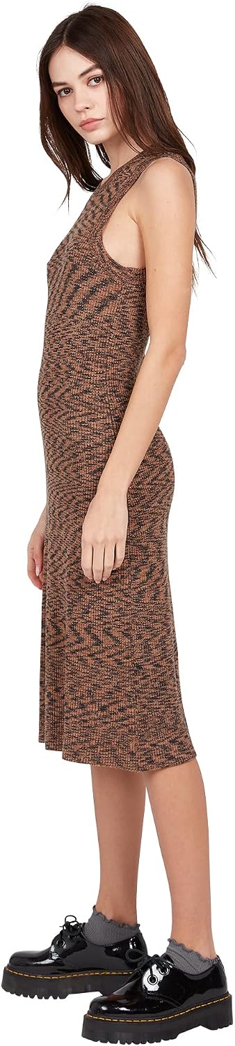Volcom Women's Spacestone Sweater Knit Midi Dress Dark Clay