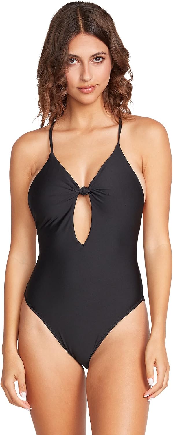 Volcom Women's One-Piece Swimsuit, UPF Sun Protection, Adjustable Straps, Beach & Pool Wear, Black Seamless, X-Small