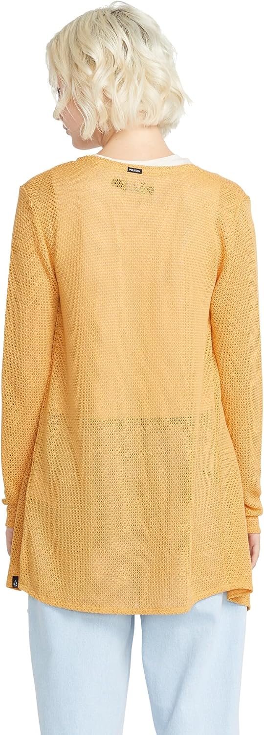 Volcom Women's Go Go Wrap Open Front Cardigan Sweater (Regular & Plus Size) Dust Gold