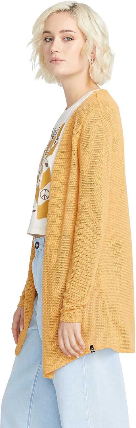 Volcom Women's Go Go Wrap Open Front Cardigan Sweater (Regular & Plus Size) Dust Gold