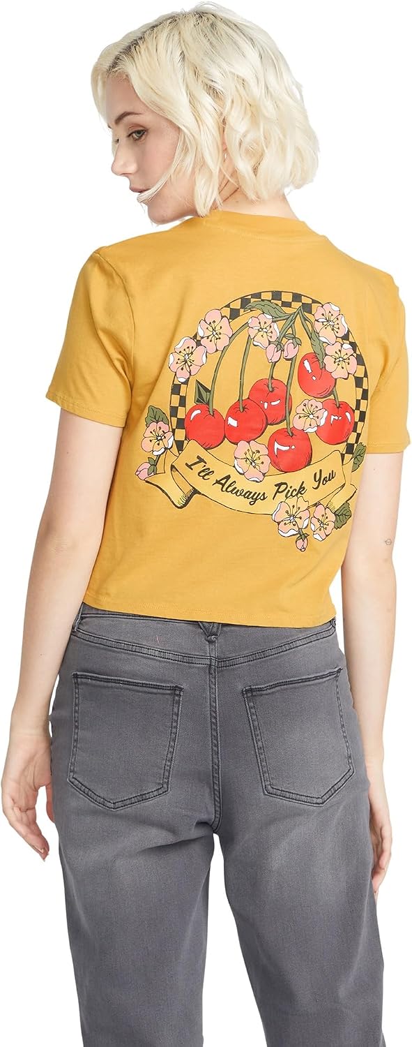 Volcom Women's Short Sleeve Pocket Dial Tee – Crew Neck T-Shirt with Chest Pocket and Screen Print Dijon
