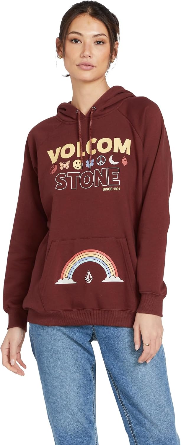 Volcom Women's Truly Stoked Ovesized Bf Hooded Fleece Sweatshirt Cayenne