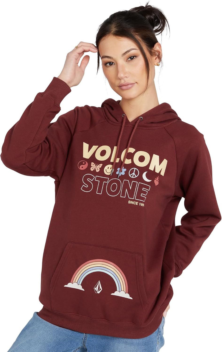 Volcom Women's Truly Stoked Ovesized Bf Hooded Fleece Sweatshirt Cayenne