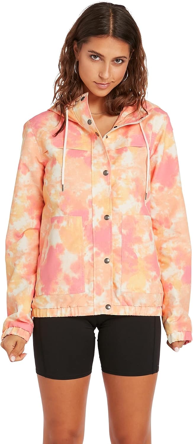 Volcom Women's Enemy Stone Hooded Zip Front Windbreaker Jacket (Regular & Plus Size) Multi
