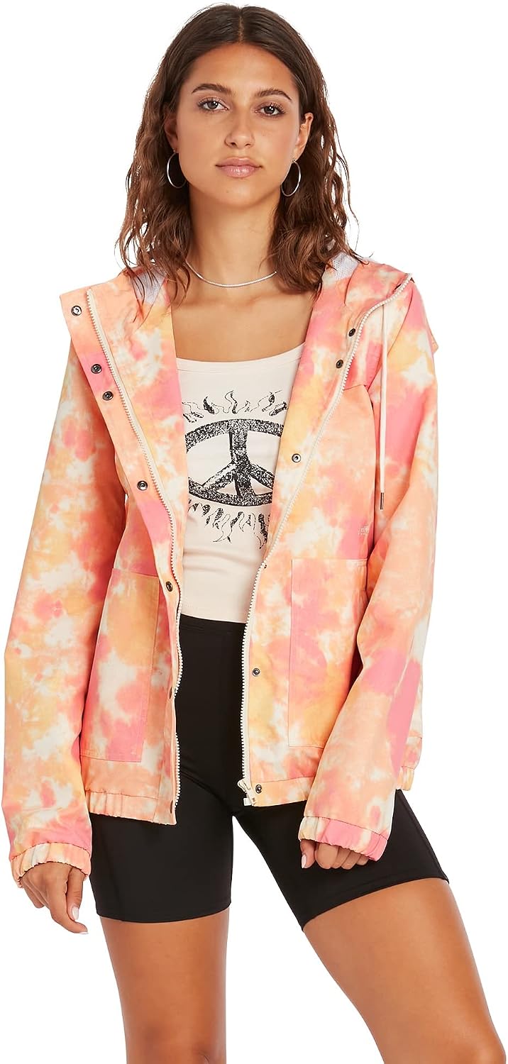 Volcom Women's Enemy Stone Hooded Zip Front Windbreaker Jacket (Regular & Plus Size) Multi
