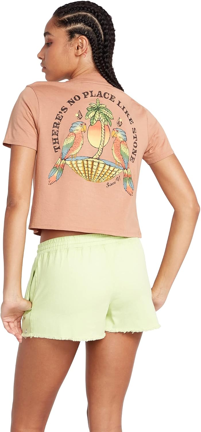 Volcom Women's Short Sleeve Pocket Dial Tee – Crew Neck T-Shirt with Chest Pocket and Screen Print Clay