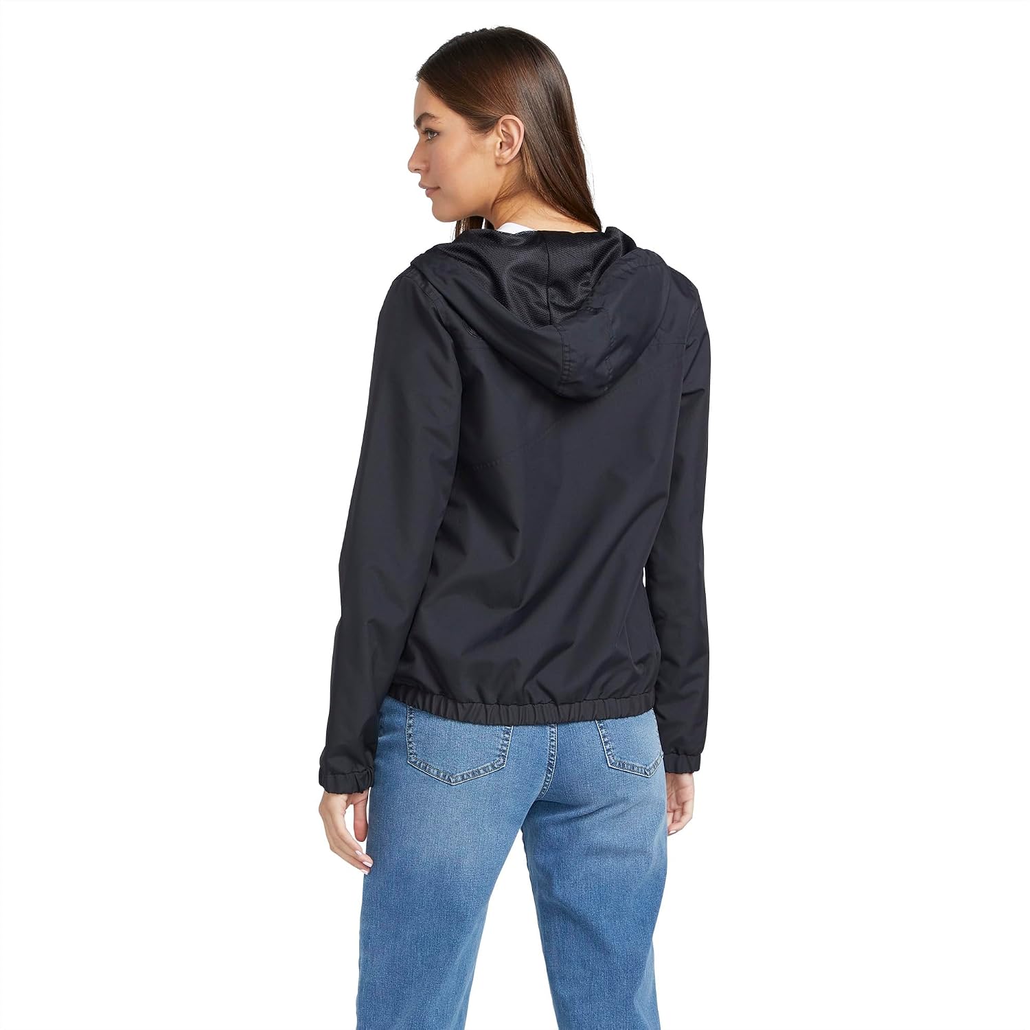 Volcom Women's Enemy Stone Hooded Zip Front Windbreaker Jacket Black 1