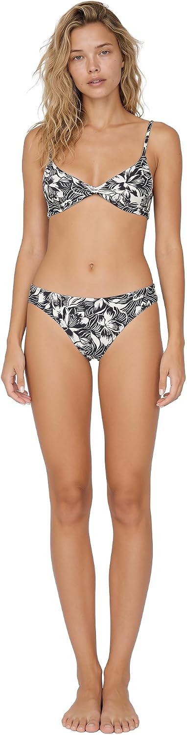 Volcom Women's Simply Seemless V Neck Swimsuit Bikini Top BlackCream