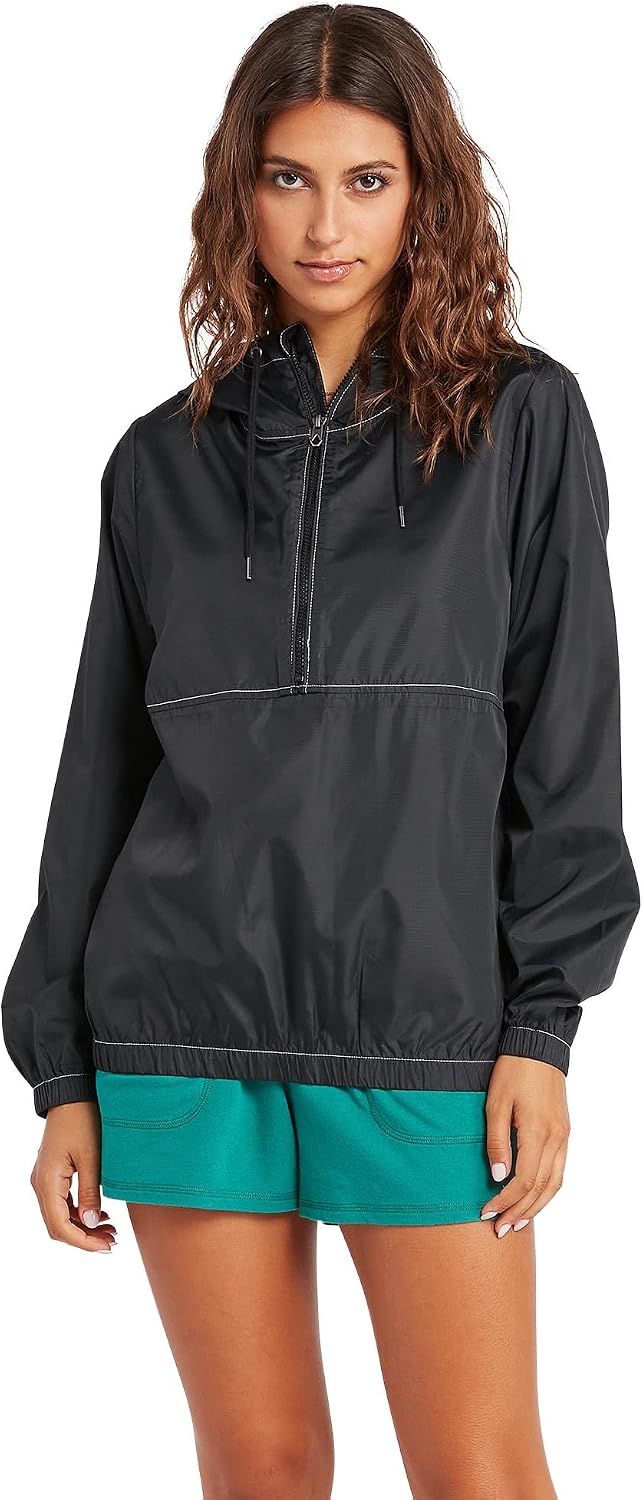 Volcom Women's Wind Stoned Lightweight Quarter Zip Windbreaker Jacket Black