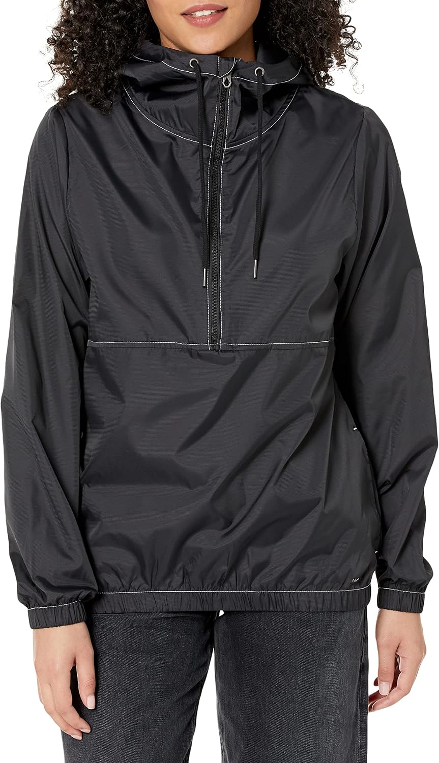 Volcom Women's Wind Stoned Lightweight Quarter Zip Windbreaker Jacket Black
