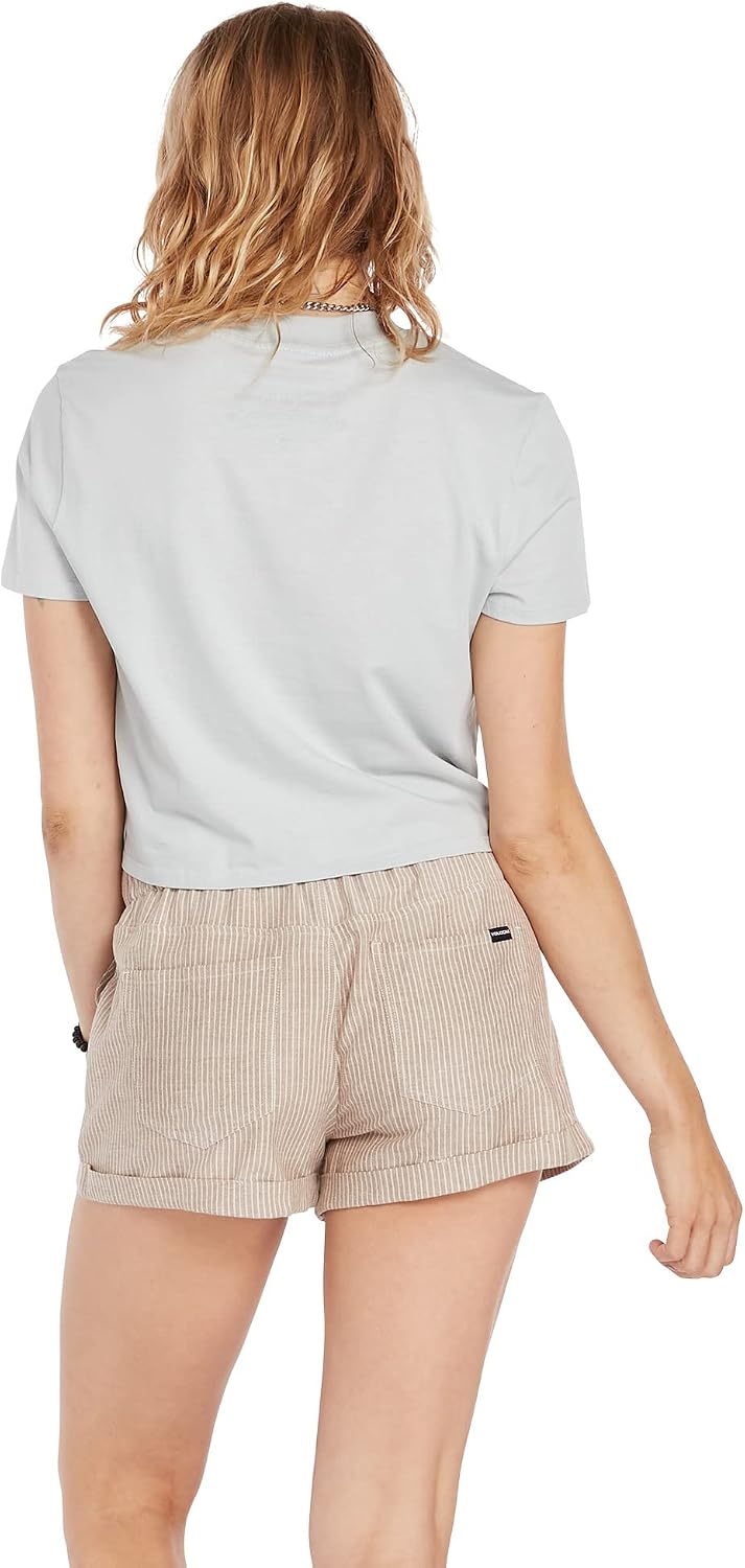Volcom Women's Short Sleeve Pocket Dial Tee – Crew Neck T-Shirt with Chest Pocket and Screen Print Daze Grey