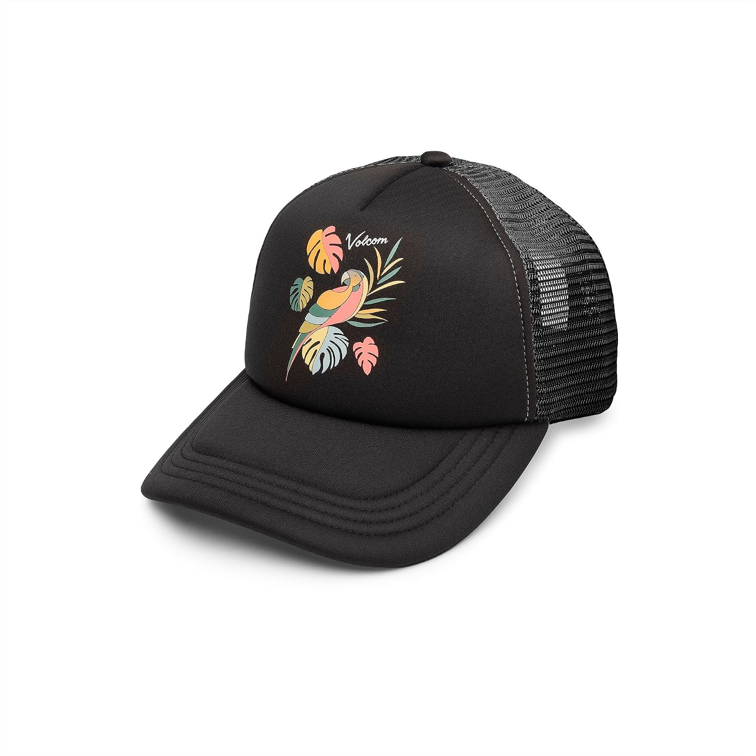 Volcom Women's Into Paradise Trucker Foam Snapback Hat Vintage Black