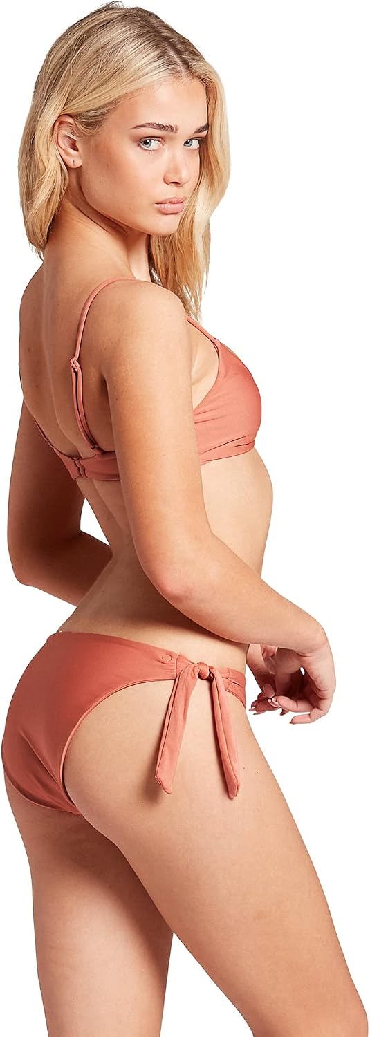 Volcom Women's Full Bikini Bottom – Low-Rise Swim Bottom with Full Coverage, Made from Recycled Fabric Sepia