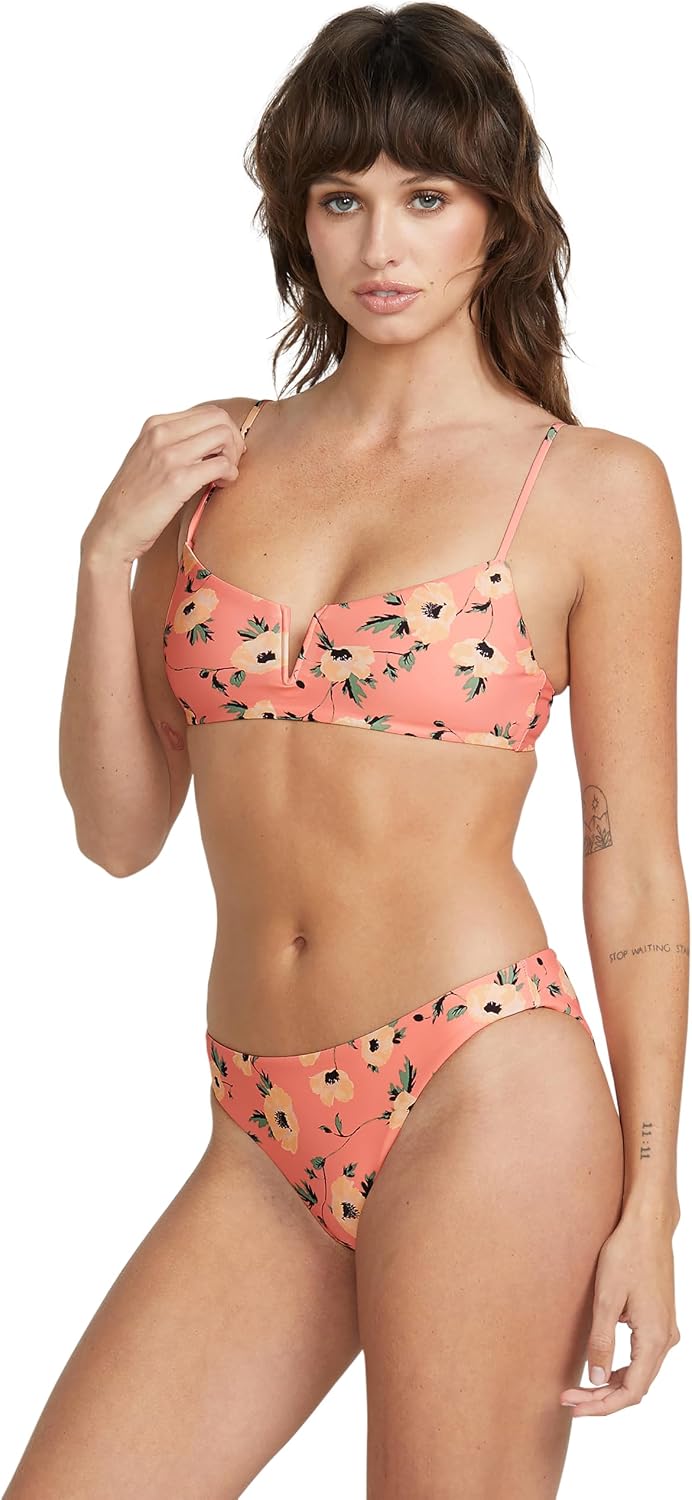 Volcom Women's Full Bikini Bottom – Low-Rise Swim Bottom with Full Coverage, Made from Recycled Fabric Sunset Poppy