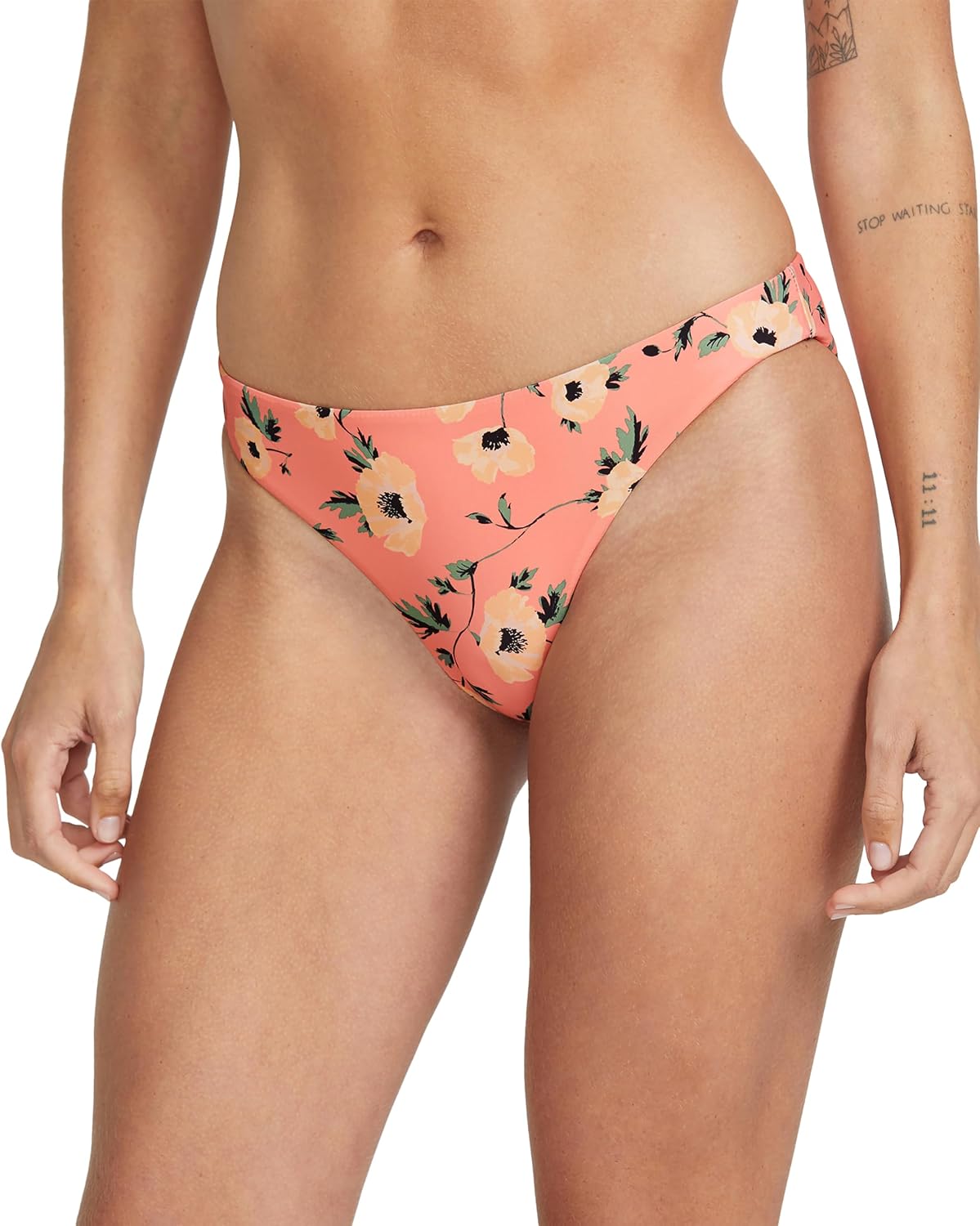 Volcom Women's Full Bikini Bottom – Low-Rise Swim Bottom with Full Coverage, Made from Recycled Fabric Sunset Poppy