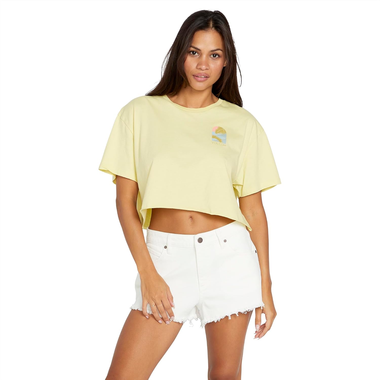 Volcom Women's Just a Trim Short Sleeve Crop Tee Faded Lemon