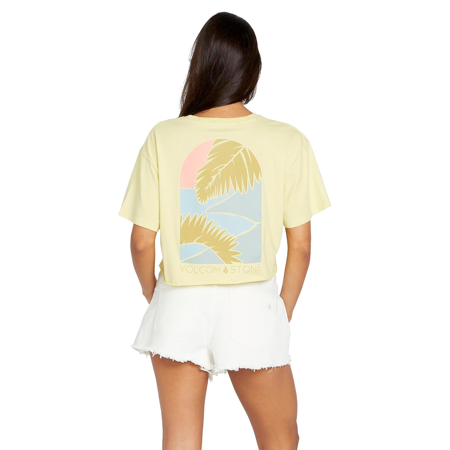 Volcom Women's Just a Trim Short Sleeve Crop Tee Faded Lemon