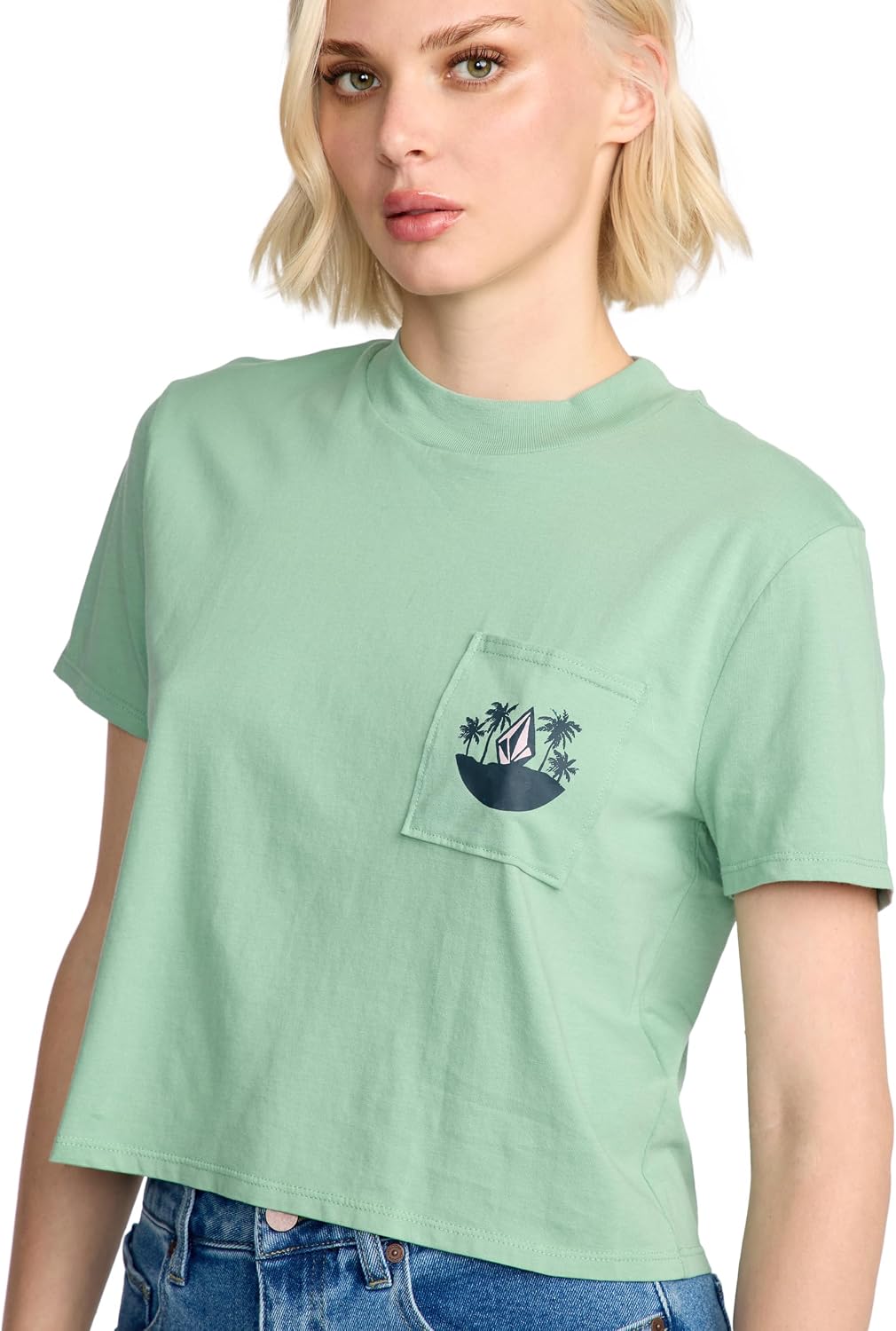 Volcom Women's Short Sleeve Pocket Dial Tee – Crew Neck T-Shirt with Chest Pocket and Screen Print Sea Green