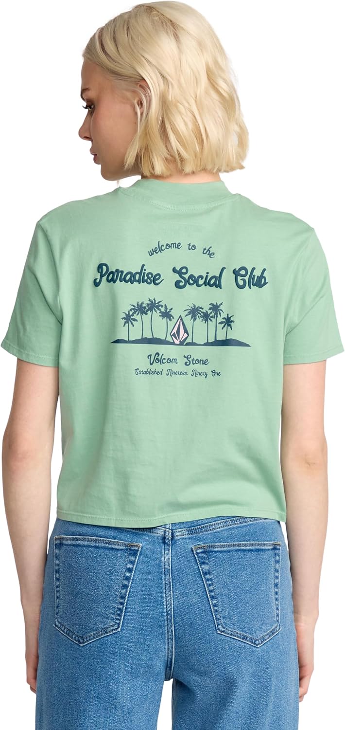 Volcom Women's Short Sleeve Pocket Dial Tee – Crew Neck T-Shirt with Chest Pocket and Screen Print Sea Green