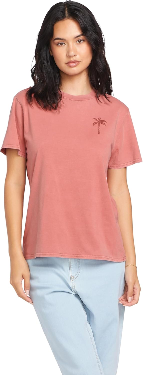 Volcom Women's Lock It Up Short Sleeve Tee – Crew Neck T-Shirt with Striped Neck Taping Mauve Rose