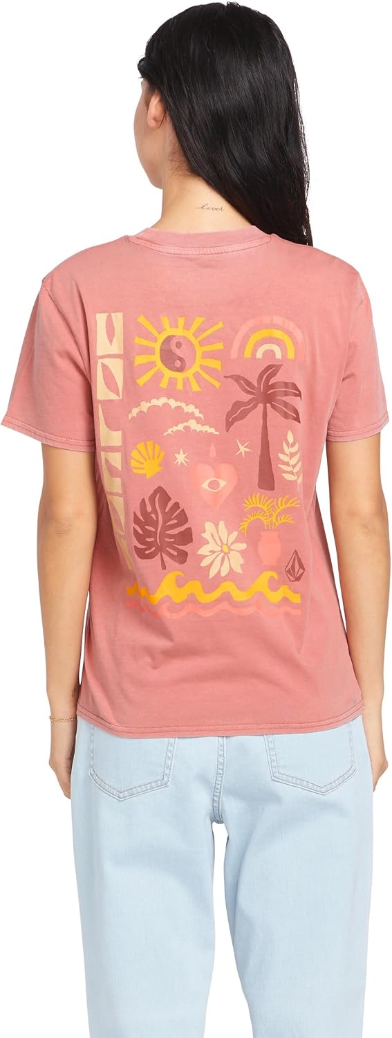 Volcom Women's Lock It Up Short Sleeve Tee – Crew Neck T-Shirt with Striped Neck Taping Mauve Rose