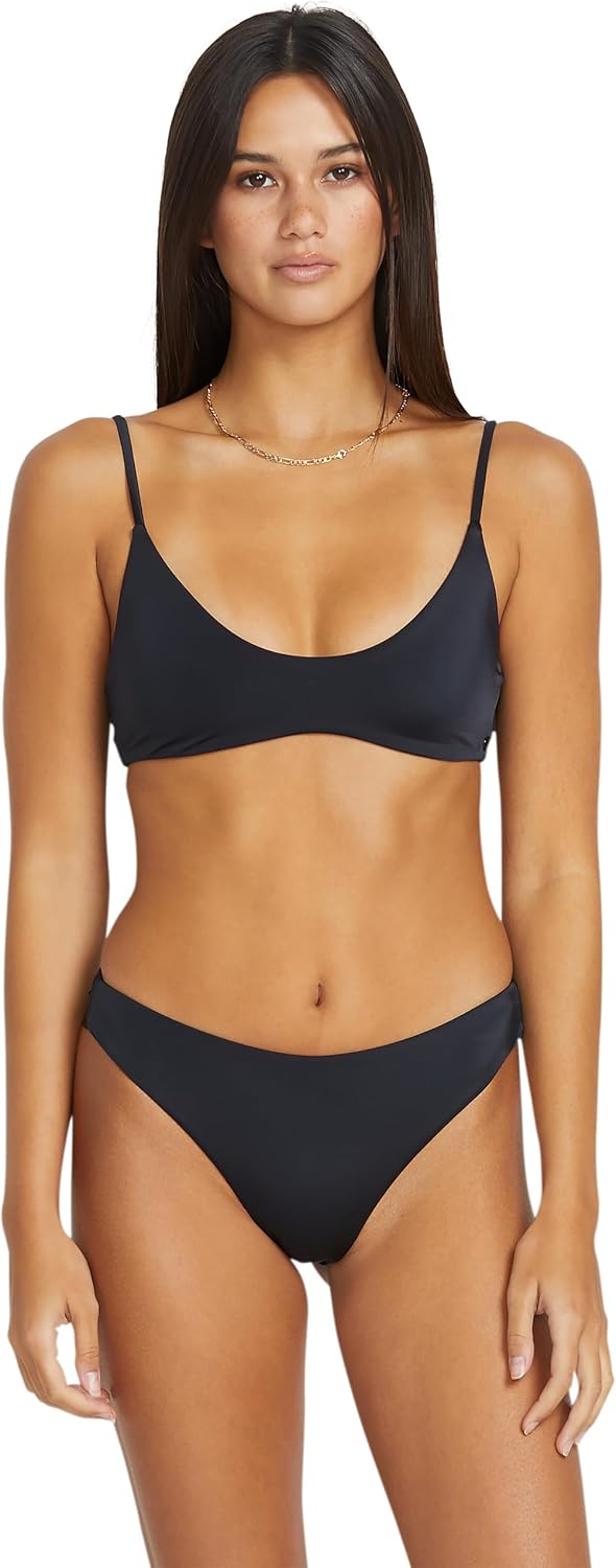 Volcom Women's Crop Bikini Top – Seamless Swim Top with Cropped Fit, Adjustable Straps, and Removable Cups Black-wht