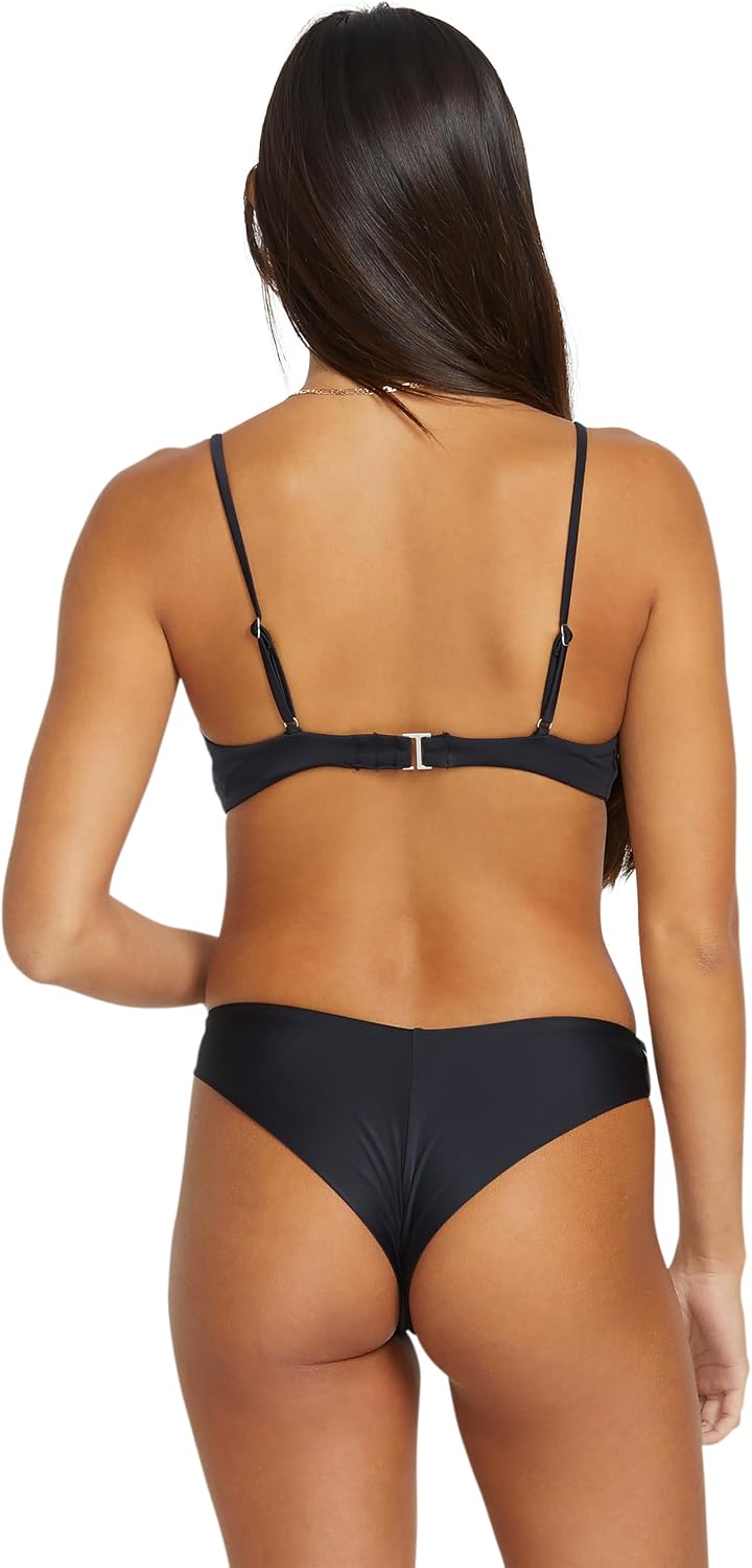 Volcom Women's Crop Bikini Top – Seamless Swim Top with Cropped Fit, Adjustable Straps, and Removable Cups Black-wht
