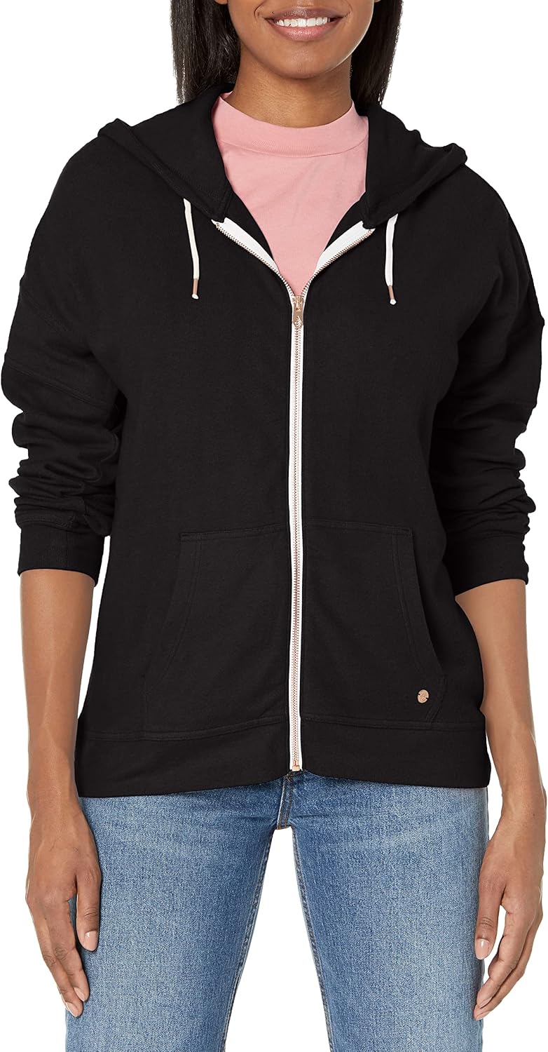 Volcom Women's Lil Zip Up Hooded Fleece Sweatshirt Black Black Black