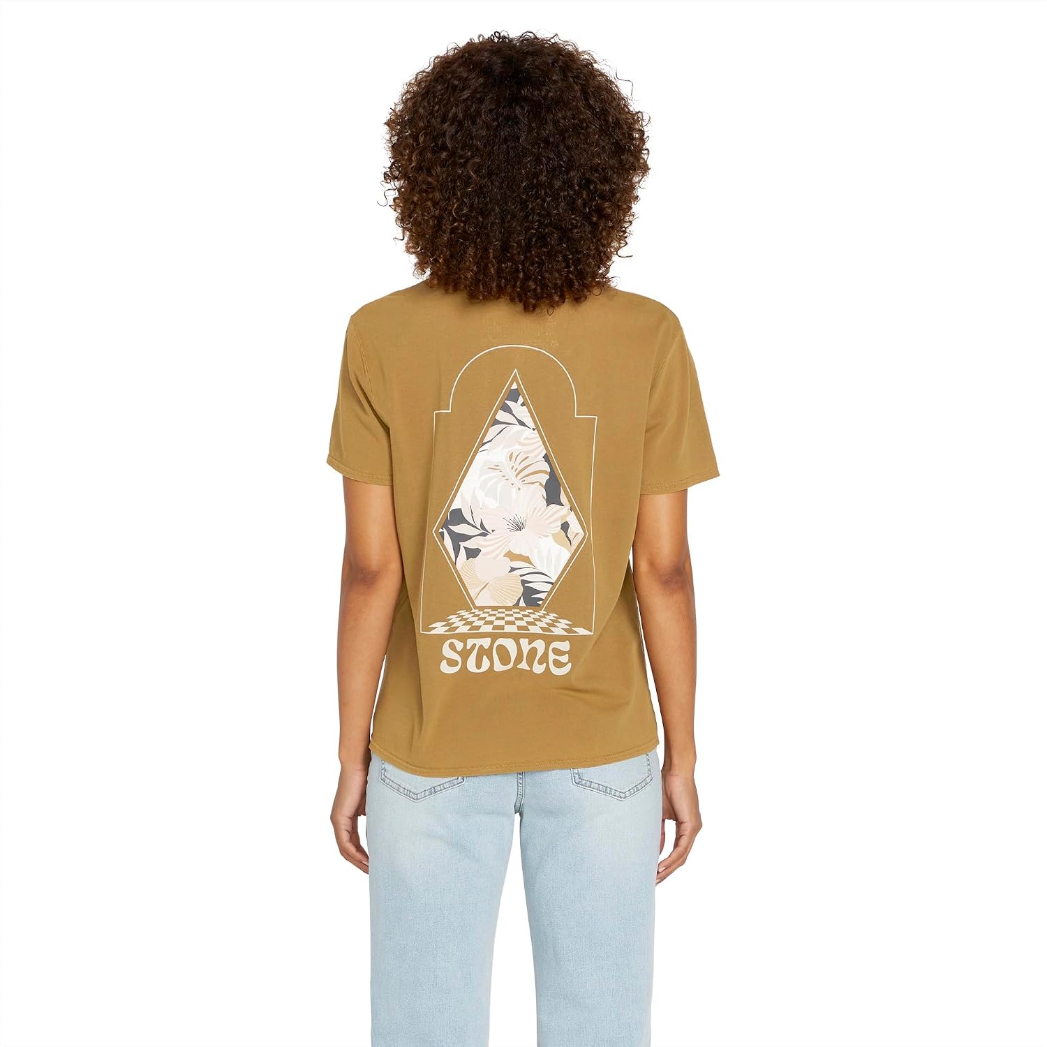 Volcom Women's Lock It Up Short Sleeve Tee – Crew Neck T-Shirt with Striped Neck Taping Rustic Brown