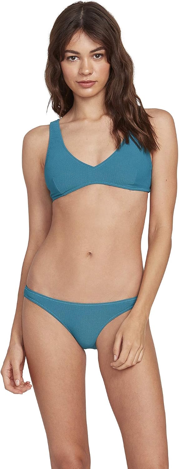 Volcom Women's Simply Seemless V Neck Swimsuit Bikini Top Tidal Blue