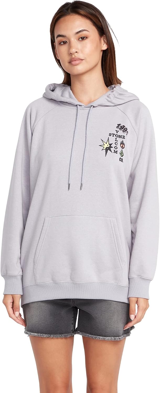 Volcom Women's Truly Stoked Ovesized Bf Hooded Fleece Sweatshirt Moonbeam