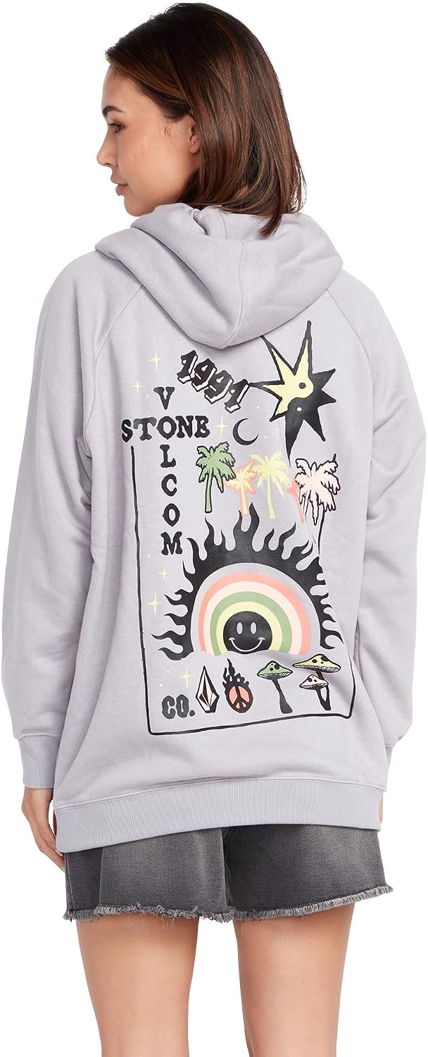Volcom Women's Truly Stoked Ovesized Bf Hooded Fleece Sweatshirt Moonbeam