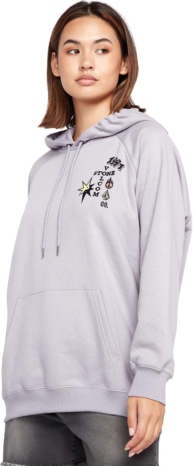 Volcom Women's Truly Stoked Ovesized Bf Hooded Fleece Sweatshirt Moonbeam