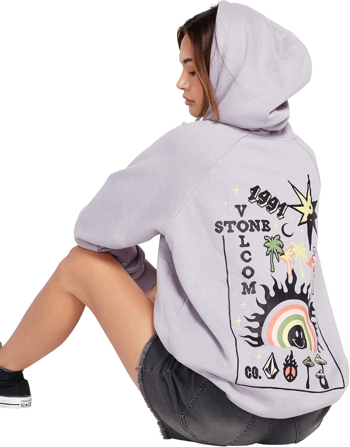 Volcom Women's Truly Stoked Ovesized Bf Hooded Fleece Sweatshirt Moonbeam