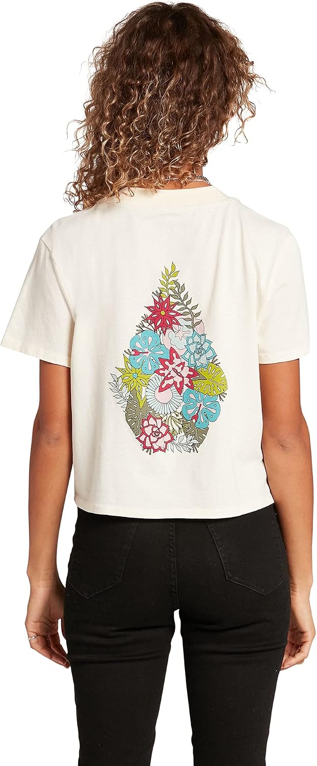 Volcom Women's Short Sleeve Pocket Dial Tee – Crew Neck T-Shirt with Chest Pocket and Screen Print Cloud