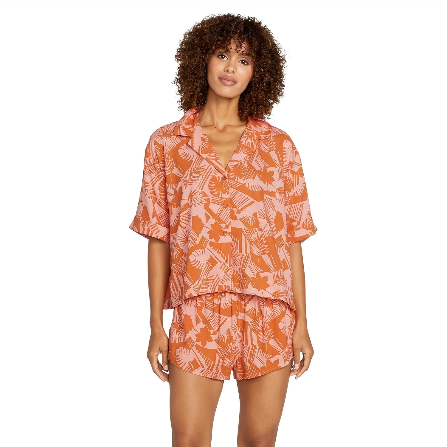 Volcom Women's Excapism Oversized Button Front Shirt Burnt Sienna
