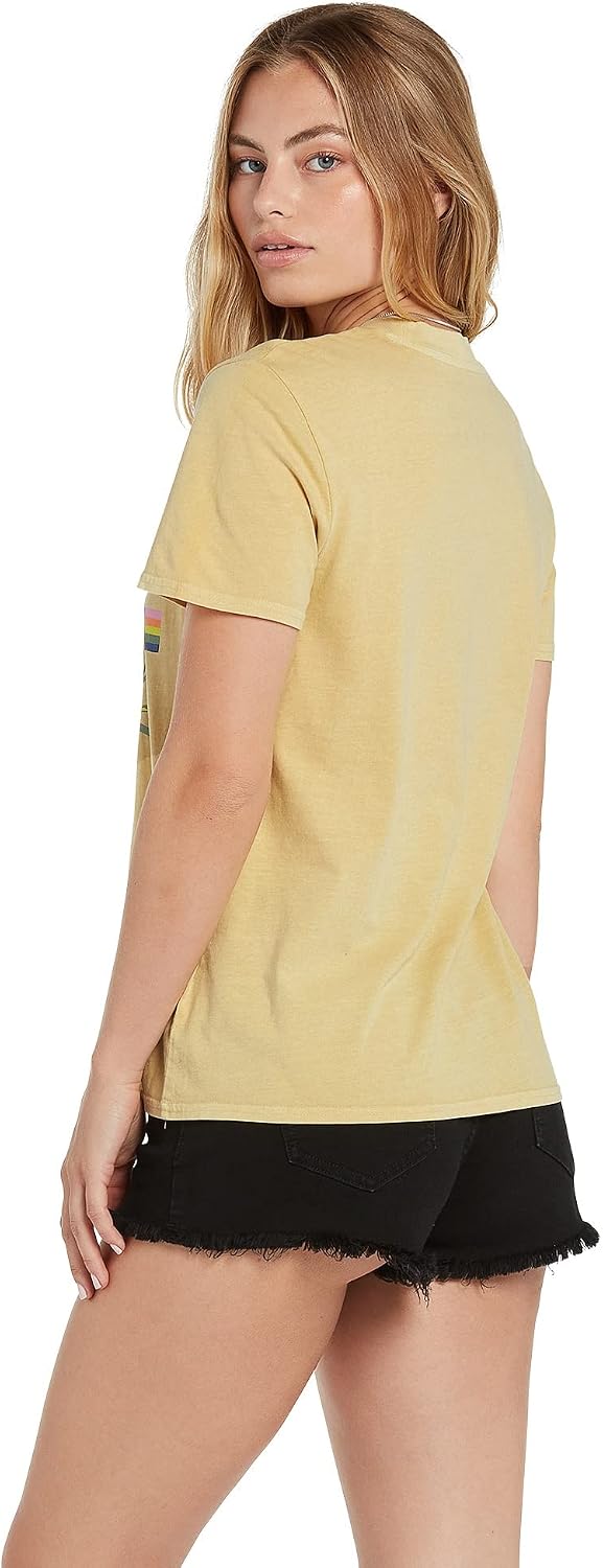 Volcom Women's Lock It Up Short Sleeve Tee – Crew Neck T-Shirt with Striped Neck Taping Wheat
