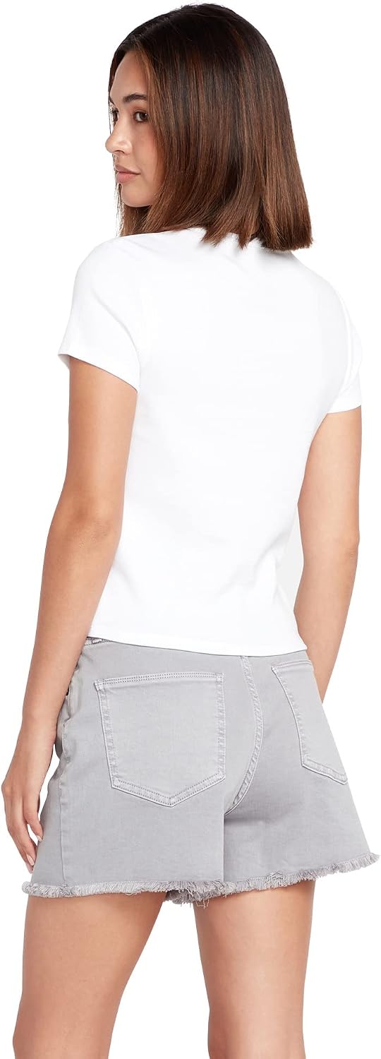 Volcom Women's Have a Clue Short Sleeve Tee – Fitted T-Shirt with Striped Neck Taping White