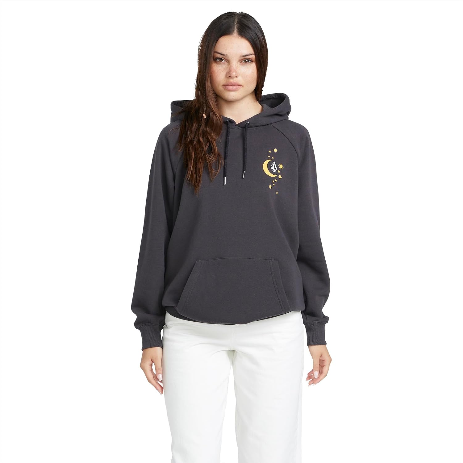 Volcom Women's Truly Stoked Ovesized Bf Hooded Fleece Sweatshirt Vintage Black